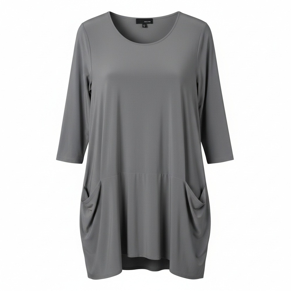 SUN KIM Women‎ Tunic Top Gray M Lagenlook Pockets USA Artsy Comfort Chic Office